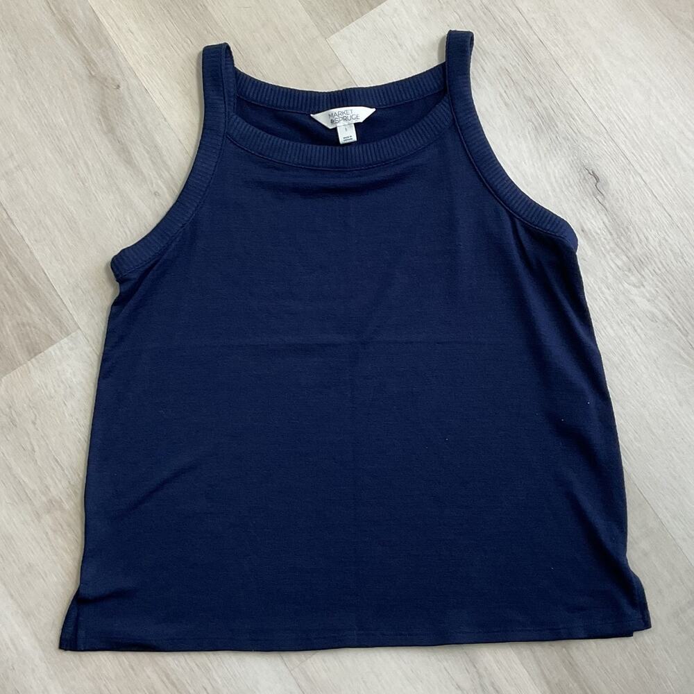 Market and  Spruce Womens Tank Top Navy Blue Large